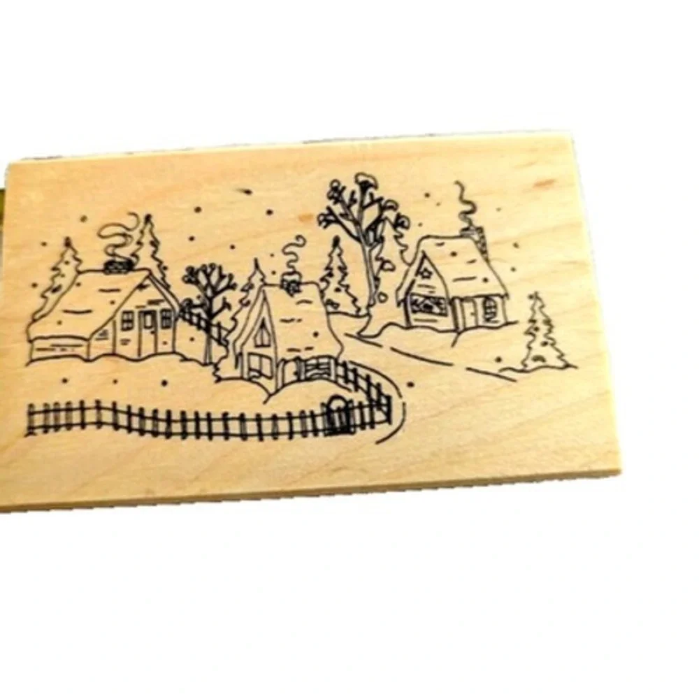 Great Impressions Snowy Winter Village G350 Rubber Stamp Wood #C81